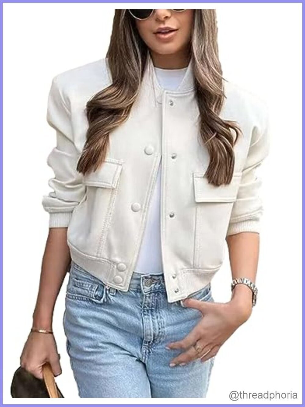 Cropped Bomber Jacket Button Down Varsity Jacket with Pockets